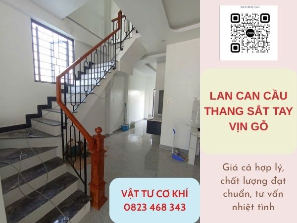 thi công lắp đặt lan can cầu thang sắt tay vịn gỗ